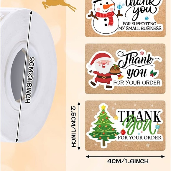 50 stickers- Holiday Thank you Stickers 1.6 x 1 inch - Picture 5 of 6